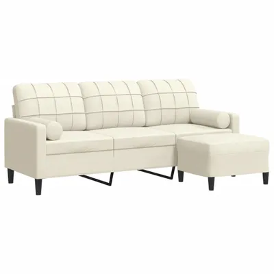 Produktbild von 3-Sitzer-Sofa mit Hocker Creme 180 cm Samt