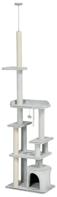 Immagine prodotto di SunvelloAlbero Tiragraffi per Gatti a Soffitto con Piattaforme e Casetta, 60x40x225-255cm, Grigio