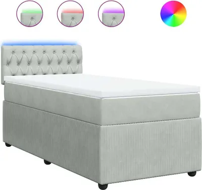 Imagen del producto de Cama con somier y colchón, color gris claro, 90x190 cm, tapizada en terciopelo