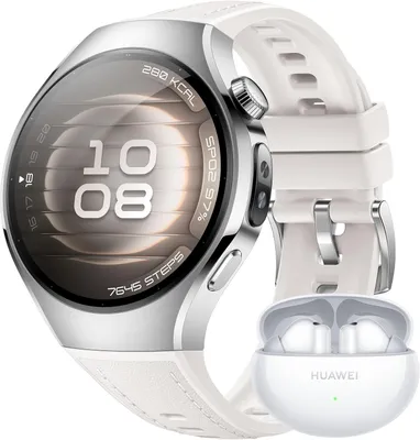 Produktbild von HUAWEI Watch 5 Smartwatch Damen Herren + FreeBuds 6i Weiß mit Health Sensor GPS AMOLED Display 5ATM wasserdicht Fitnessuhr Android iOS