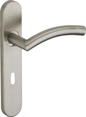 Image de Ensemble de poignées pour porte de chambre Ouranus trou de clé, carré 7mm, entr'axes 195mm, inox brossé - THIRARD