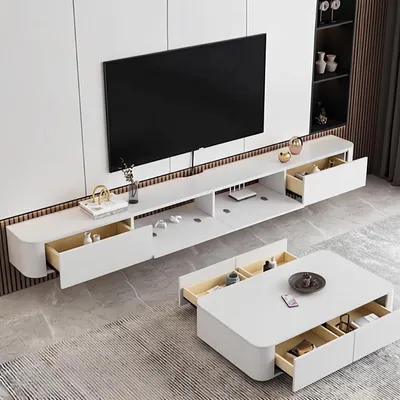 Obrázok produktu pre Nízka TV skrinka, biela, drevená, 220 cm