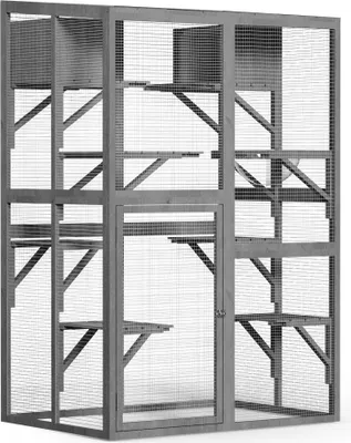 Wiltec vonkajší výbeh pre mačky 116 x 82 x 175,7 cm, vonkajší výbeh pre mačky z dreva s PVC povrchovou úpravou, vonkajší výbeh 5 úrovní, výbeh pre mačky na záhradu, balkón