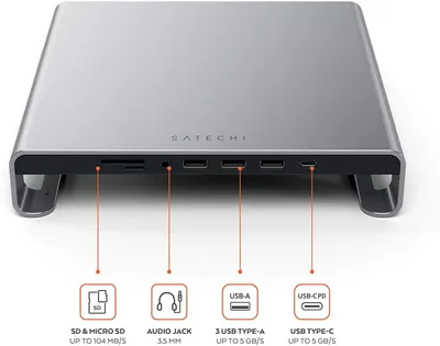 Zdjęcie produktu dla Satechi ST-AMSHM, USB 3.2 Gen 1 (3.1 Gen 1) Type-C, Szary, MicroSD (TransFlash), SD, 3.5mm, USB 3.2 Gen 1 (3.1 Gen 1) Type-A, USB 3.2 Gen 1 (3.1 Gen 1) Type-C, Aluminium, USB