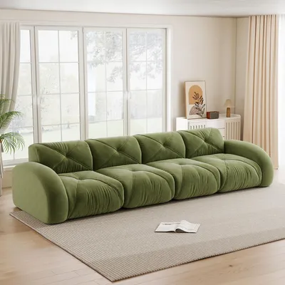 Produktbild von Chenille-Viersitzer-Modulsofa, rahmenlos, extra groß, 32D-Schaum, 358 x 95 x 76 cm, Grün