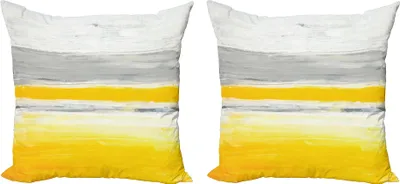 Obrázok produktu pre ABAKUHAUS Žltá sada obliečok na vankúš (2ks), akvarel, abstraktné umenie, ilustrácia s efektom štetca, 45 x 45 cm, bledozelená zemitá žltá