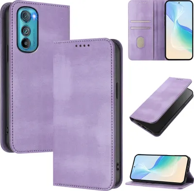 Produktbild von Handyhülle für Motorola Edge 30, Vintage Leder RFID Schutz Kartenfach Standfunktion Magnetische Klapphülle Violett