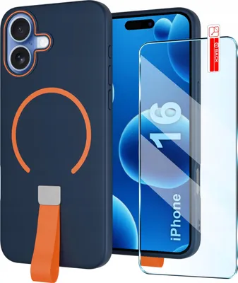 Immagine prodotto di Etui z Paskiem na palec Matowe GRANATOWE do iPhone 16 |do MagSafe +Szkło