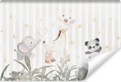 Produktbild von Muralo Vlies Fototapete für Kinder TIERE Blätter Sterne Streifen Br. 152.5cm x Hö. 104cm