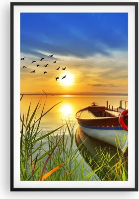 Produktbild von Gerahmtes Poster - Schwarzer Rahmen - Boot See Sonnenuntergang Sommer Menschen - 61x91,5 cm - Wand Bild - Wanddeko - Wandbilder - Wandposter - Bilderrahmen - Bilder - Kunstdruck - P2BPA61x91-3053