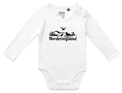 Produktbild von Huuraa Baby Body Norderoogsand Strandmotiv 74 White  Baumwolle Fairtrade Langarmbody Geschenkidee