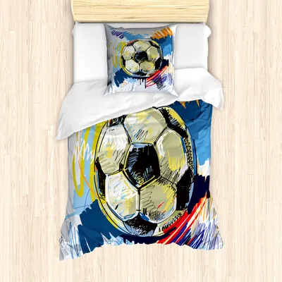 Produktbild von ABAKUHAUS Fußball Bettbezug Set für Einzelbetten, Ball Bewegungs Optik Skizze, Milbensicher Allergiker geeignet mit Kissenbezug, Mehrfarbig