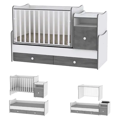 Produktbild von Lorelli Babybett Trend Plus NEW Schaukelfunktion Jugendbett Kommode Schreibtisch in dunkelgrau