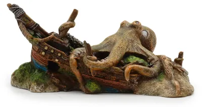 Aquarium-Dekoration Schiffswrack mit Oktopus, 22,2x14x10,5 cm