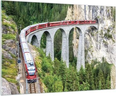 Produktbild von Bilder auf glas - Einteilig - Viadukt Landwasser Zug - 100x70cm - Glasbilder - Wandbilder - Bilder - zum Aufhängen bereit - Wanddekoration aus Glas - Glas Bilder - Wandbild auf Glas - GAA100x70-4605