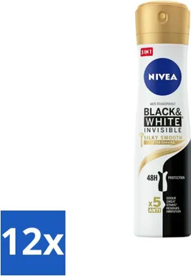 Imagen del producto de NIVEA Desodorante en aerosol Black & White, piel suave como la seda, 150 ml - Paquete económico - 12 unidades