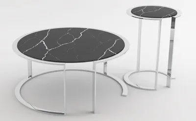 Produktbild von Casa Padrino Luxus Wohnzimmer Set Silber / Schwarz - 1 Couchtisch mit Marmorplatte & 1 Beistelltisch mit Marmorplatte - Wohnzimmermöbel - Luxus Qualität