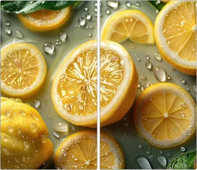 Produktbild von Spritzschutz Herdabdeckplatte Schneidebrett aus Glas Zitronenfrische 2-Teilig (60x52cm)