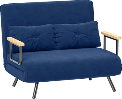 Produktbild von HOMCOM 2-Sitzer-Schlafsofa mit 5-fach verstellbarer Rückenlehne, klappbares Doppelschlafsofa mit 2 Kissen, aus gepolstertem Stoff und Holz, blau