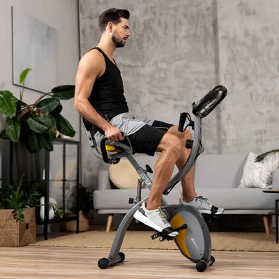 Produktbild von Hop-Sport 3-in-1 Heimtrainer Fahrrad klappbar HS-3010x Grix mit Widerstandsbändern, LCD-Display & Pulssensoren - Ergometer mit 8 Widerstandsstufen