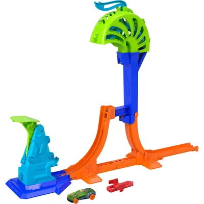 Produktbild von Hot Wheels Stunt Tracks Power-Start-Champion-Trackset und Die-Cast-Spielzeugauto im Maßstab 1:64, Fahrzeug- & Schienen-Set, 4 Jahr(e), Kunststoff, Mehrfarbig