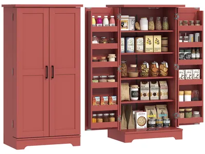 Produktbild von Kš¹chen-Sideboard, 5-stufiger Kš¹chenschrank mit Tš¹ren und verstellbaren Einlegeb?den, 60 cm (B) x 40 cm (T) x 120 cm (H), rote Holzmaserung