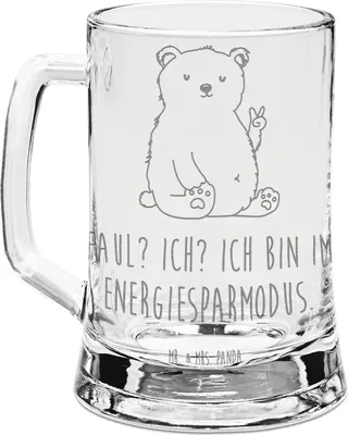 Produktbild von Mr. & Mrs. Panda Krug Eisbär Faul - Transparent - Geschenk, Bierkrug graviert, Nordpol, Seidel, Homeoffice, Glasbierkrug, Arbeit, Büro, Teddy, Bär, Glas, Humpen