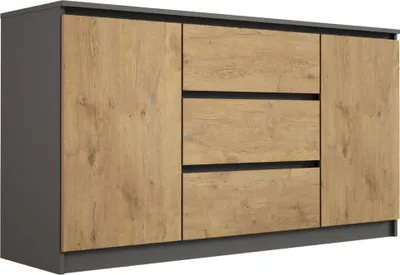 Image de Commode : 3 tiroirs et 2 portes, couleur : anthracite / chêne Lancelot