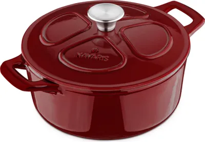 Produktbild von Navaris Gusseisen Topf - Gusseisen Bräter - Kochtopf 3,5l - Ø 24cm Schmortopf mit Deckel - Brotbacktopf - Brattopf - Für alle Speisen und Kochflächen