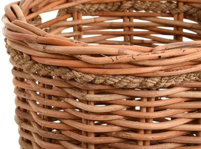 Produktbild von KRINES HOME Großer Pflanzkorb Holzkorb rund Natur Rattan mit Seilrand / Übertopf aus Rattan (XXL Ø60cm)