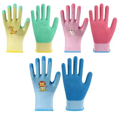 Image de Gants de travail pour enfants, de 6 à 9 ans, lot de 3 paires, en caoutchouc, pour le jardin