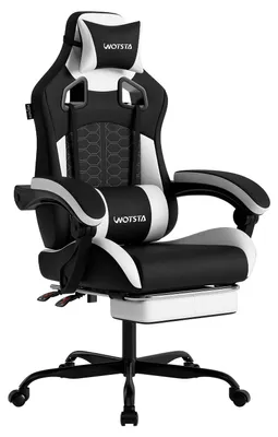Produktbild von Ergonomischer Gaming-Stuhl – Bürostuhl – Schwarz-weißes Design – Mit Memory-Schaum – Mit Fußstütze