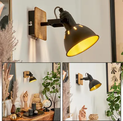 Produktbild von Arazane »Arazane« Wandlampe aus Metall/Holz in Schwarz/Chrom/Gold/Natur
