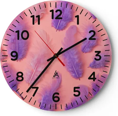 Produktbild von Wanduhr - Rund - Glasuhr - Vogel Feder Farbe Komposition - 30x30cm - Schleichendes Uhrwerk - Lautlos - zum Aufhängen bereit - Dekoration Modern - Wanddekoration aus Glas - C4AR30x30-2922