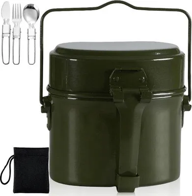 Produktbild von Aluminium Campingkochset Outdoor - Bundeswehr Stil - 1-2 Personen - Opvouwbare Messer, Gabel und Löffel