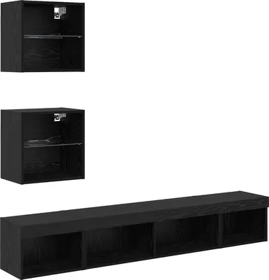 Productafbeelding van vidaXL TV-wandmeubels met LED-verlichting, 5 stuks, zwart met eikenhoutlook
