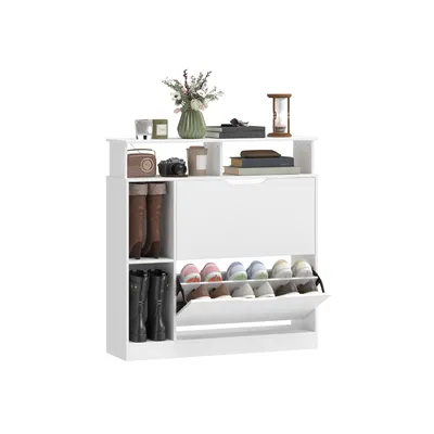 Produktbild von Schuhschrank,Schuhschrank mit 2 Klappen Schuhkipper mit Verstellbar Trennwand, offenem Fach für 12 Paar Schuhe 89 x 25 x 92 cm Weiß