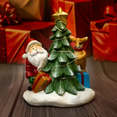 Produktbild von Solis Decor Figur Weihnachtsmann mit Weihnachtsbaum und Rentier