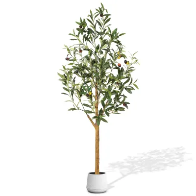 Produktbild von Kunstpflanze Olivenbaum 120 cm,Realistische Olive mit Früchten für Wohnzimmer & Büro,Pflegeleichtes Deko-Baum aus Kunststoff & Draht