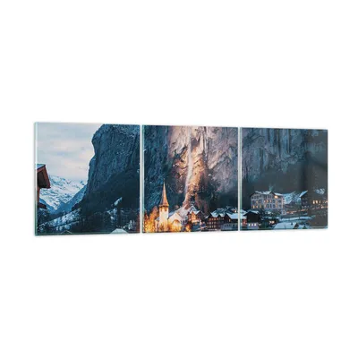 Produktbild von Bilder auf glas - 3 Teile - Lauterbrunnen Schweiz Tal - 150x50cm - Glasbilder - Wandbilder - Bilder - zum Aufhängen bereit - Wanddekoration aus Glas - Glas Bilder - Wandbild auf Glas - GCA150x50-4834