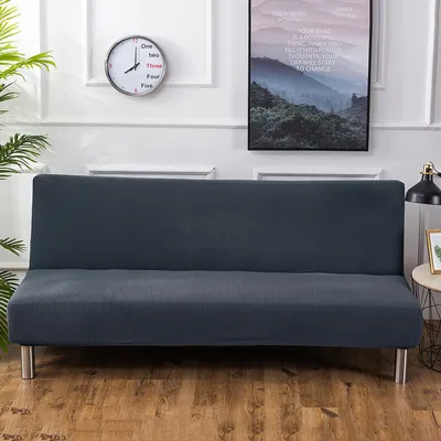Produktbild von Sofa-Bezug, Stretch-Sofa-Bettbezug , Anti-Rutsch-Schutz für Couch ohne Armlehnen, Elasthan-Jacquard-Stoffbezug Futonbezug, grau-blau
