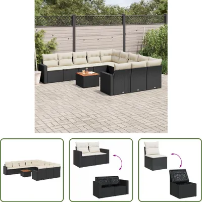 Produktbild von The Living Store 12-tlg. Garten-Sofagarnitur mit Kissen Schwarz Poly Rattan