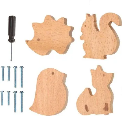 Produktbild von Houten Ladenknoppen mit Schrauben - Dekorative Handgriffe mit Wildtiermotiv für Schubladen und Schränke