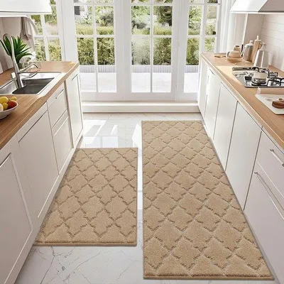 Image de Tapis de cuisine antidérapants lavables, lot de 2, beige, 60 x 90 cm