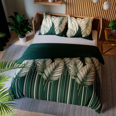 Produktbild von TROPICANA Bettwäscheset 160x200 cm - Baumwollsatin, exotisches Blättermuster