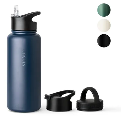 Produktbild von Trinkflasche Edelstahl 1L Thermo Flasche Sport isoliert dunkelblau Gym Vinsun