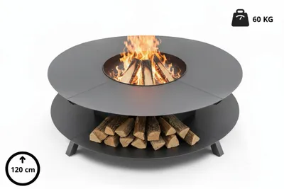 Produktbild von Feuerschale 120 cm Schwarz mit Holzfach, Design-Feuerstelle für den Garten