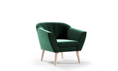 GUTTO Fotel  LINE fotel tapicerowany zielony welur aksamitny fotel TV fotel relaksacyjny fotel skandynawski fotel drewniany nogi wysokie nóżki