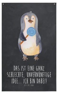 Produktbild von Mr. & Mrs. Panda Wandbild Pinguin Lolli - Kreidetafel - Geschenk, Süßigkeiten, Wandteppich, Tapestry, Gobelin, Wandtuch, Rabauke, Unvernünftig, Hängedeko, Spruch