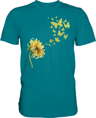 Produktbild von Schmetterling Sonnenblumen T-Shirt Garten Motiv Gärtner Geschenk Sommer – Diva Blue / 3XL